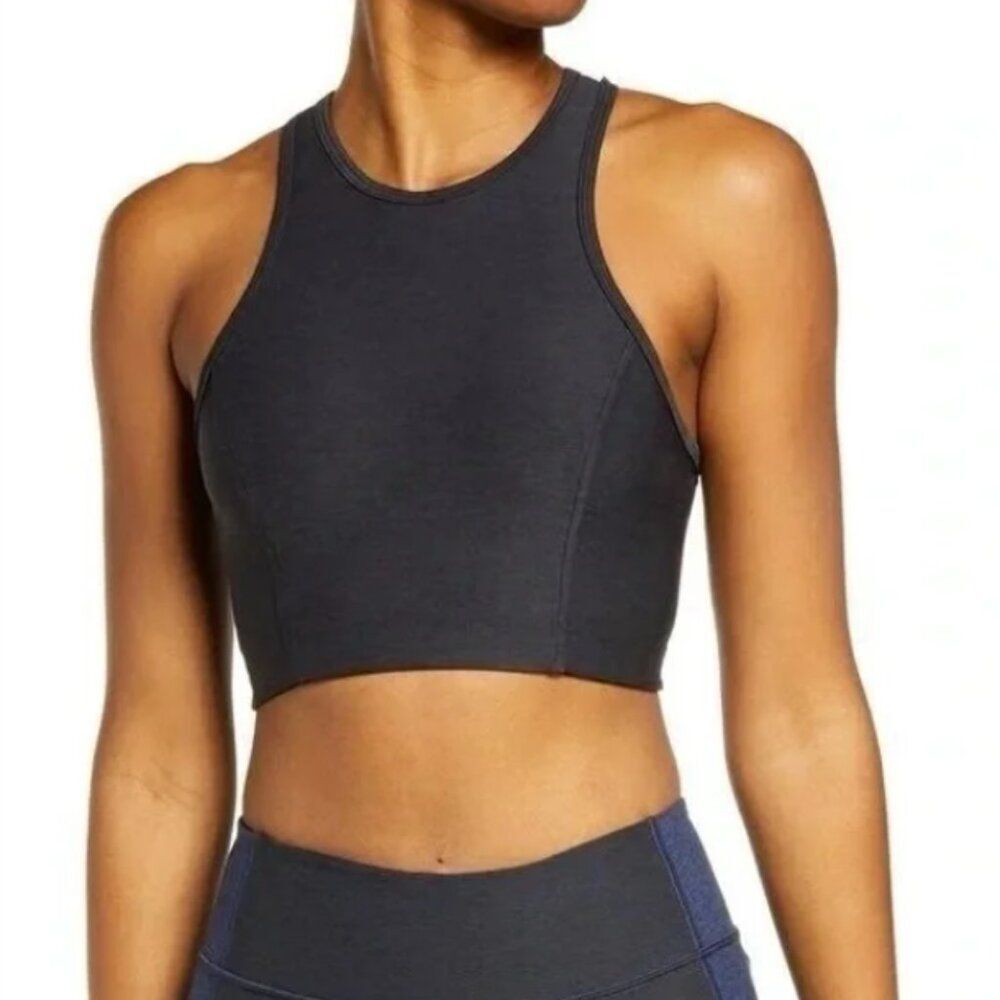 OUTDOOR VOICES Athena Sports Bra Crop Top Racer Back High Neck Charcoal Sz M